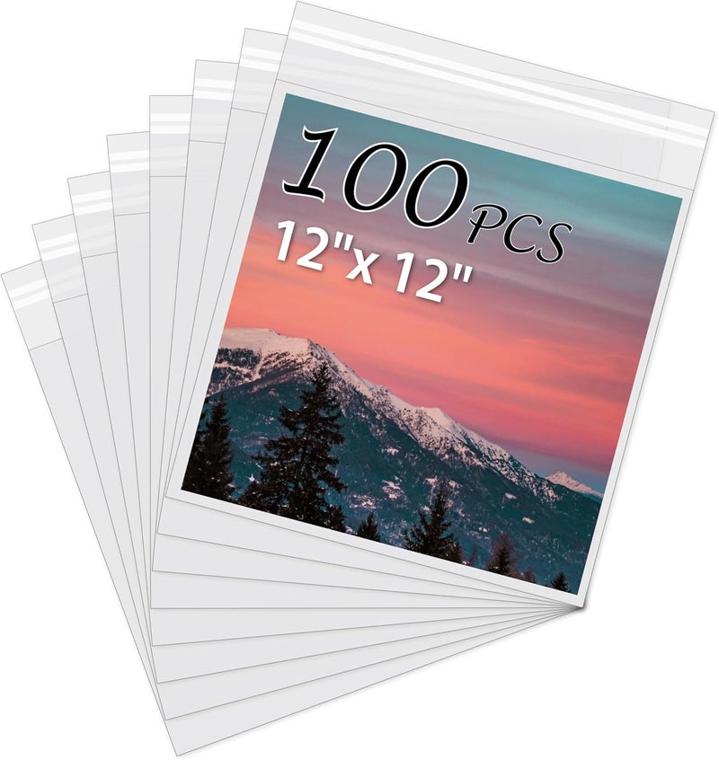Somime Acid-Free Picture Sleeves, 100Pack Crystal Clear Storage Bags for 12x12 Art Prints, Pictures, Photos, Frame Mats (Bag Size: 12 3/8" x 12 3/8") - Image 1